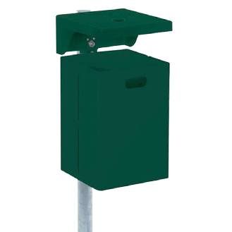Schake Rechteck- Abfallbehälter 40l mit Dach, Schiene und Schlüssel inkl. Ascher beschichtet RAL6005 mit Standpfosten 1300mm-Beschreibung lesen