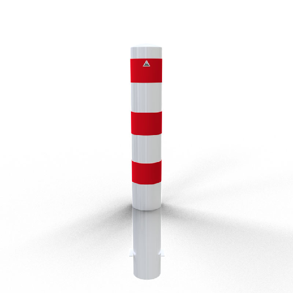 Schake Stahlrohrpoller ortsfest aus Stahlrohr verzinkt Ø152x3,2mm weiß mit rot reflektierenden Leuchtstreifen zum Einbetonieren 1200mm Gesamtlänge-Beschreibung lesen