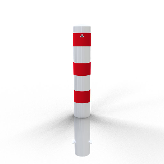 Schake Stahlrohrpoller ortsfest aus Stahlrohr verzinkt Ø152x3,2mm weiß mit rot reflektierenden Leuchtstreifen zum Einbetonieren 1200mm Gesamtlänge-Beschreibung lesen