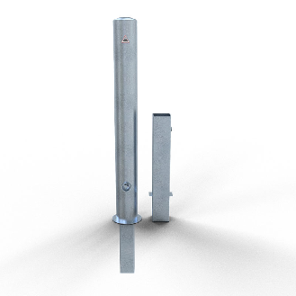 Schake Absperrpfosten herausnehmbar aus Stahlrohr verzinkt Ø102x2,9mm mit Dreikantverschluss und Stahlkappe 900mm Überflur-Beschreibung lesen