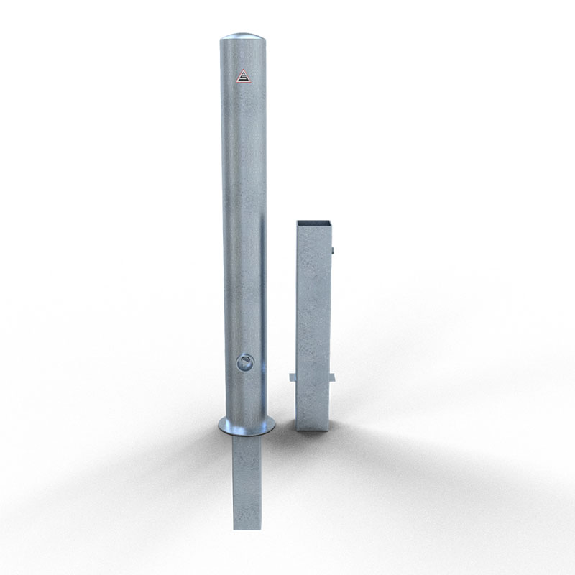 Schake Absperrpfosten herausnehmbar aus Stahlrohr verzinkt Ø102x2,9mm mit Dreikantverschluss und Stahlkappe 900mm Überflur-Beschreibung lesen