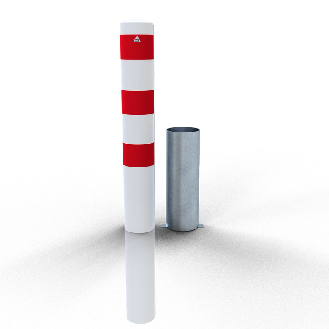 Schake Stahlrohrpoller herausnehmbar ohne Verschluss aus Stahlrohr verzinkt Ø152x3,2mm weiß beschichtet mit rot reflektierenden Leuchtstreifen 1500mm Gesamtlänge-Beschreibung lesen