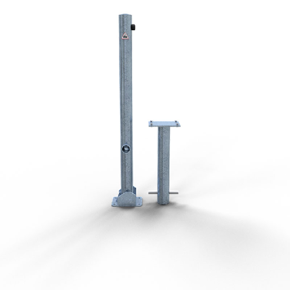 Schake Absperrpfosten umlegbar zum Einbetonieren aus Stahlrohr verzinkt Ø60x2,5mm mit Dreikantverschluss und Stahlkappe 900mm Überflur-Beschreibung lesen