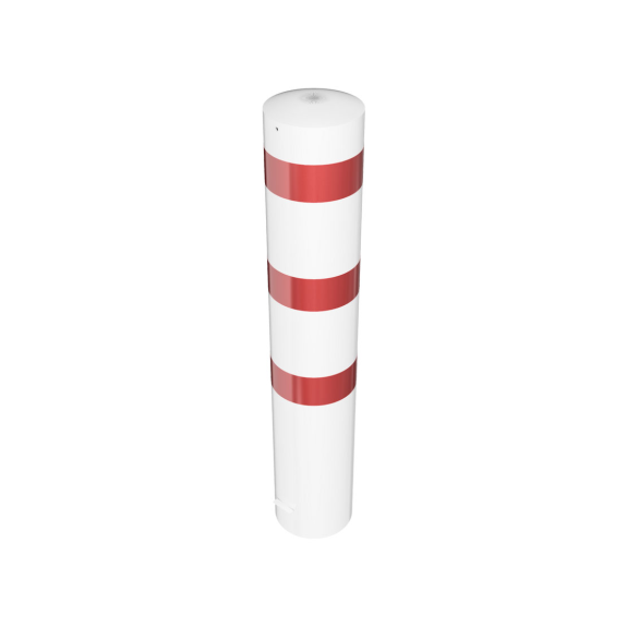 Schake Stahlrohrpoller ortsfest aus Stahlrohr verzinkt Ø273x5,0mm weiß mit rot reflektierenden Leuchtstreifen zum Einbetonieren 1500mm Gesamtlänge-Beschreibung lesen