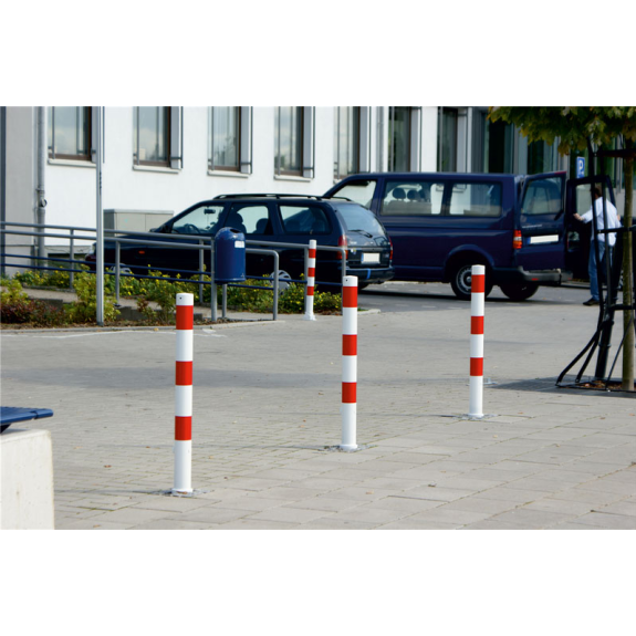 Schake Absperrpfosten umlegbar aus Stahlrohr verzinkt Ø76x2,5mm mit Dübelbefestigung, Profilzylinderschloss und Stahlkappe 900mm Überflur-Beschreibung lesen