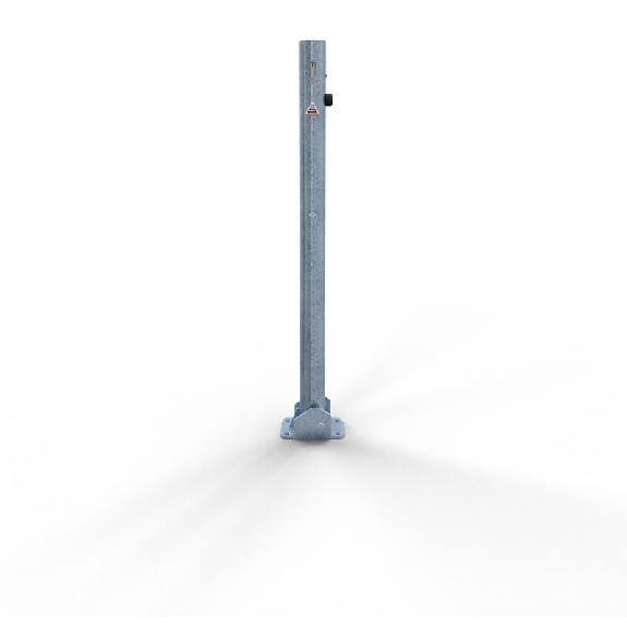 Poteau de barrière escamotable Schake en tube d'acier galvanisé Ø60x2,5mm avec fixation par cheville, serrure à cylindre profilé et capuchon en acier 900mm au-dessus du sol-Lire la description