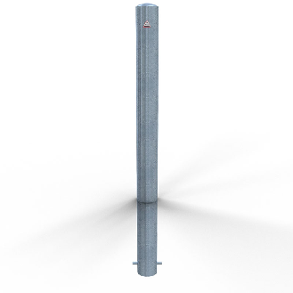 Schake Absperrpfosten ortsfest  zum Einbetonieren aus Stahlrohr verzinkt Ø102x2,9mm mit Erdanker und Stahlkappe 900mm Überflur-Beschreibung lesen