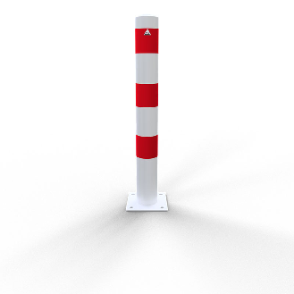Schake Absperrpfosten ortsfest für Dübelbefestigung aus Stahlrohr verzinkt Ø108x2,5mm weiß mit rot reflektierenden Leuchtstreifen und Stahlkappe 900mm Überflur-Beschreibung lesen