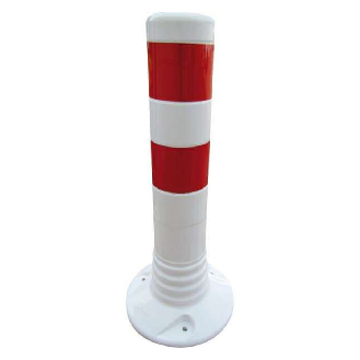 Schake Flexipfosten Ø80mm in weiß mit rot reflektierenden Streifen und Dübelbefestigung aus PUR 450mm hoch-Beschreibung lesen