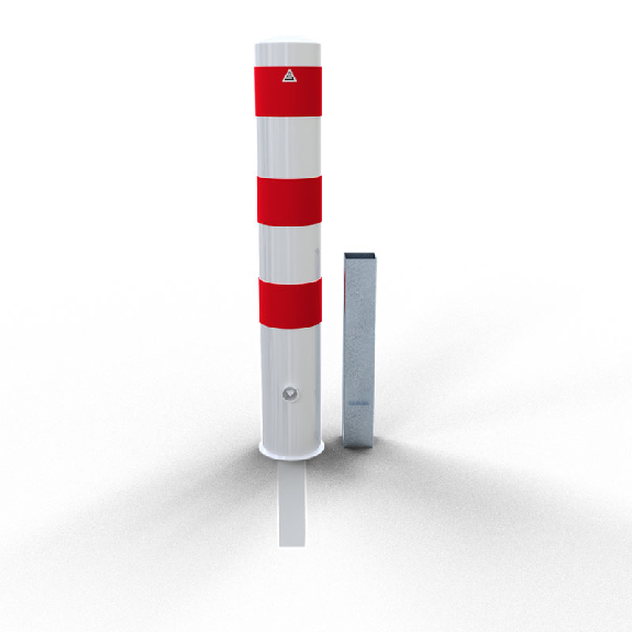 Schake Stahlrohrpoller herausnehmbar aus Stahlrohr verzinkt Ø193x3,6mm weiß beschichtet mit rot reflektierenden Leuchtstreifen Dreikantverschluss 1500mm Gesamtlänge Schake Stahlrohrpoller herausnehmbar aus Stahlrohr verzinkt Ø193x3,6mm weiß beschichtet mit rot reflektierenden Leuchtstreifen Dreikantverschluss 1500mm Gesamtlänge-Beschreibung lesen