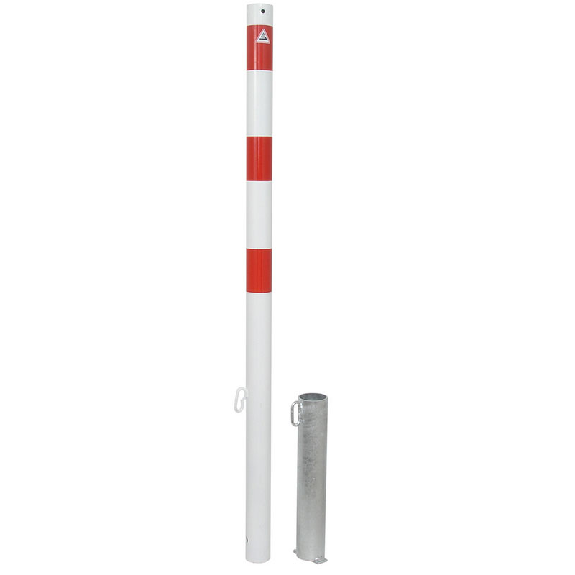 Schake Absperrpfosten herausnehmbar für Vorhängeschloss aus Stahlrohr verzinkt Ø60x2,5mm weiß mit rot reflektierenden Leuchtstreifen und Stahlkappe 900mm Überflur mit 1 Öse Schake Absperrpfosten herausnehmbar für Vorhängeschloss aus Stahlrohr verzinkt Ø60x2,5mm weiß mit rot reflektierenden Leuchtstreifen und Stahlkappe 900mm Überflur mit 1 Öse-Beschreibung lesen