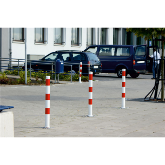 Schake Absperrpfosten umlegbar aus Stahlrohr verzinkt Ø76x2,5mm mit Dübelbefestigung, Dreikantverschluss und Stahlkappe 900mm Überflur-Beschreibung lesen