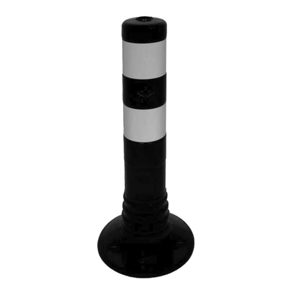Schake Flexipfosten Ø80mm in schwarz mit weiß reflektierenden Streifen und Dübelbefestigung aus PUR 450mm hoch-Beschreibung lesen