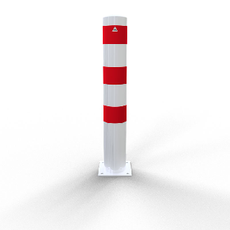 Schake Stahlrohrpoller ortsfest aus Stahlrohr verzinkt Ø152x3,2mm weiß beschichtet mit rot reflektierenden Leuchtstreifen zum Aufdübeln 1000mm Gesamtlänge-Beschreibung lesen
