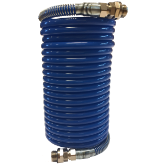 Tube pneumatique calibré spiralé - Polyamide - 10x8 mm - Bleu - 10 m - G3/8" - P. max: 12 bar-Lire la description