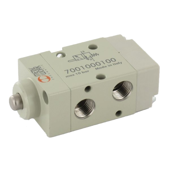 Distributeurs en ligne - 3/2 Mono NF - G1/8" - Cde Méca poussoir servopil.- Rap. Res. - Av. Joints-Lire la description