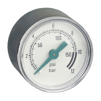 Manomètre Ø 40mm - Plastique - Rac. au dos Laiton - G1/8'' - Ss glyc. - 0 - 10bar - Précision: 2.5-Lire la description