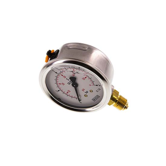 Manomètre Ø 63mm - Inox - Rac. au bas Laiton - G1/4'' - Avec glycérine - 0 - 4bar - Précision: 1.6-Lire la description