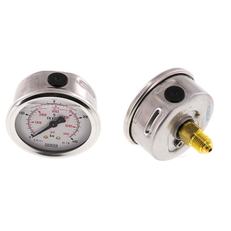 Manomètre Ø 63mm - Inox - Rac. au dos Laiton - G1/4'' - Avec glycérine - 0 - 400bar - Précision: 1.6-Lire la description