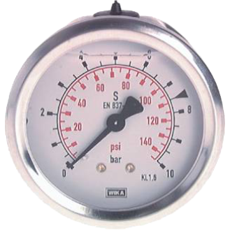 Manomètre Ø 63mm - Inox - Rac. au dos Laiton - G1/4'' - Avec glycérine - 0 - 6bar - Précision: 1.6-Lire la description