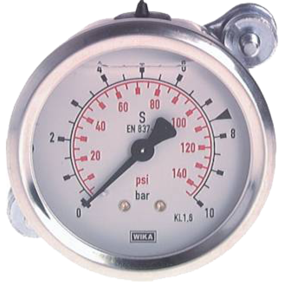Manomètre Ø100mm - A bride arrière  -Inox -Rac. au dos laiton - G1/2'' -Av glyc. - 0 - 160bar -Cl1.0-Leggi tutto