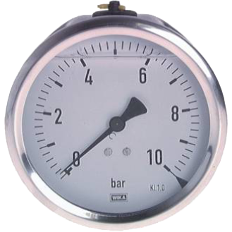 Manomètre Ø 100mm - Inox - Rac. au dos laiton - G1/2'' - Av glycérine - 0 - 250 bar - Cl1.0-Lire la description
