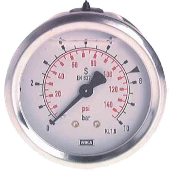 Manomètre Ø 63mm - Inox - Rac. au dos Laiton - G1/4'' - Avec glycérine - 0 - 60bar - Précision: 1.6-Lire la description