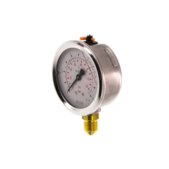 Manomètre Ø 63mm - Inox - Rac. au bas Laiton - G1/4'' - Avec glycérine - 0 - 10bar - Précision: 1.6-Lire la description