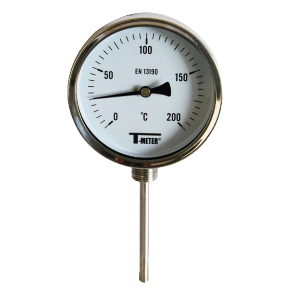 Thermomètres Ø 100 mm - Inox - Racc. au bas Inox - 1/2" - Doigt de gant: 100 mm - (-)30°C à (+)50°C-Lire la description