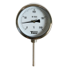 Thermomètres Ø 100 mm - Inox - Racc. au bas Inox - 1/2" - Doigt de gant: 100 mm - (-)30°C à (+)50°C