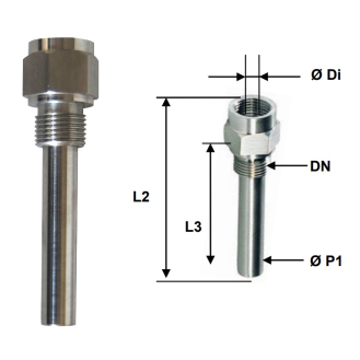 Doigt de gant usiné en inox pour THER.01 et THER.02 - G1/2" - longueur 77mm-Lire la description