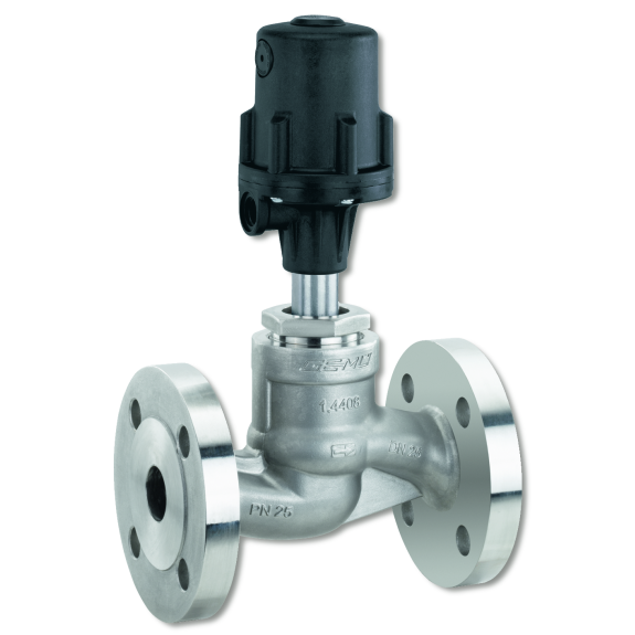 Vanne à soupape GEMU - 2/2 - NF - DN80 - GN16 - PS 5 bar - Inox - PTFE - Cde pneumatique - +180°C-Lire la description