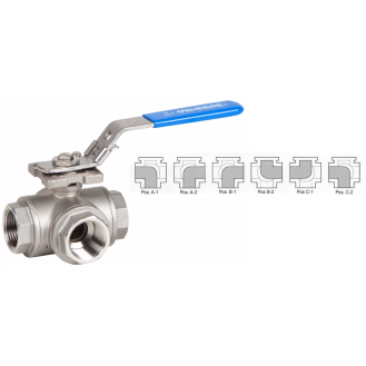 Vannes à sphère - Inox 316 - PTFE - G2''  FFF - PN63 - 3/2 - Passage en L - 180°C-Lire la description