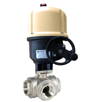 Vanne à boisseau sphérique inox PTFE G2'' PN63 3/2 en L commande électrique-Lire la description