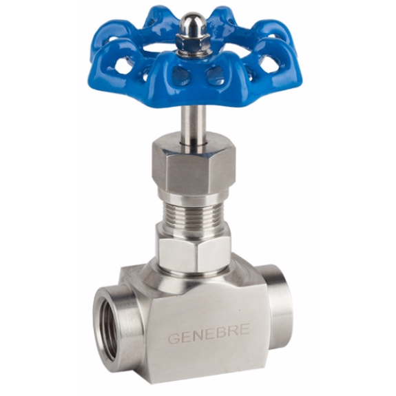 Vanne à pointeau - Inox 316 - PTFE + graphite - G1" FF - PN220 - 2 voies - (+)240°C - Cde manuelle-Lire la description