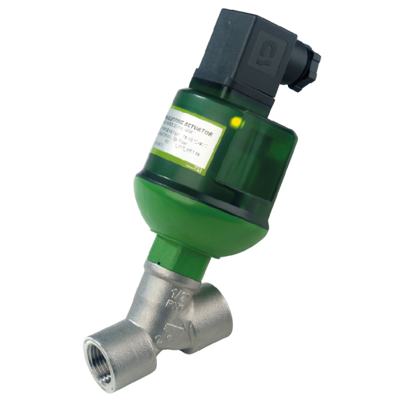 Vanne à soupape à siège incliné - Inox 316L - FPM (Viton) - G1/2'' FF - PN10 - 2/2  - 24VDC - 145°C-Lire la description