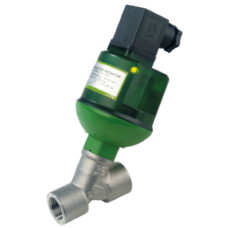 Vanne à soupape à siège incliné - Inox 316L - FPM (Viton) - G1/2'' FF - PN10 - 2/2  - 24VDC - 145°C-Lire la description
