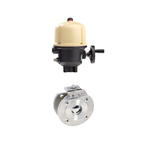 Vannes à sphère - Inox 316 - PTFE - DN100 - Wafer GN16 - PN16 - 2/2 - 2 pièces+ servomoteur AQ25 Vannes à sphère - Inox 316 - PTFE - DN100 - Wafer GN16 - PN16 - 2/2 - 2 pièces+ servomoteur AQ25-Lire la description