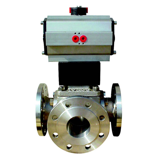 Vannes à  sphère - Inox 316 - PTFE - DN100 - A brides GN16 - PN16 - 3/2 - Passage en L - 150°C-Leggi tutto