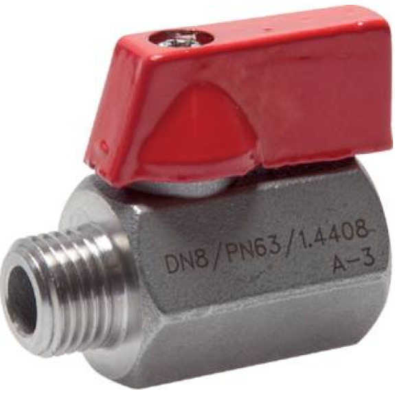 Mini-vanne à boisseau sphérique corps monobloc en acier inox - G1/8" MF - PN63-Lire la description