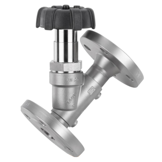 Vannes à soupape à siège incliné - Inox 316L - PTFE - DN25 - A brides GN25 - PN25 - 2/2 - 180°C-Lire la description