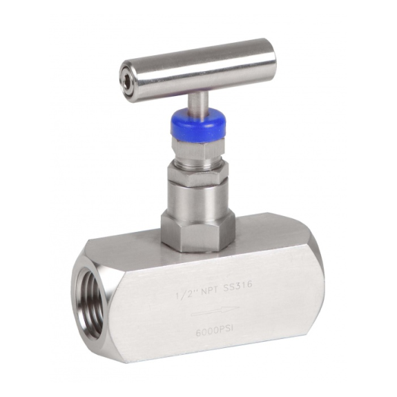 Vanne à pointeau - Inox 316 - PTFE - G1" FF - PN410 - 2 voies - (+)232°C - Cde manuelle-Lire la description