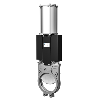 Vanne à guillotine pneumatique - Inox 316 - Métal - DN100 - Wafer GN10 - PN10 - Unidir. - (+)80°C-Lire la description
