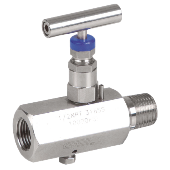 Vanne à pointeau - Inox 316 - PTFE - G1/4" MF - PN410 - 2 voies - (+)232°C - Cde manuelle-Lire la description