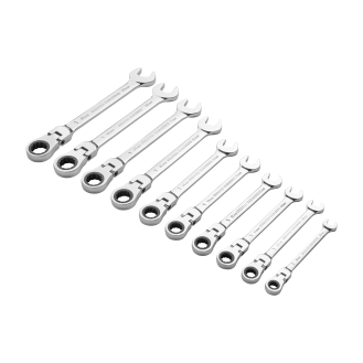Jetech Jeu de clés mixtes à cliquet flexibles 10 pièces  (Métrique mm) - Clé à engrenages en acier CR-V de qualité industrielle au fini chrome poli-Lire la description