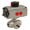 Vannes à  boisseau sphérique - Inox - PTFE - G3/8''  - PN63 - 3/2 - En T - Cde. pneu. simple effet