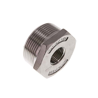 Réduction hexagonale en acier inox - R 1"1/2 M  x G 1/2" F - 20 bar-Lire la description