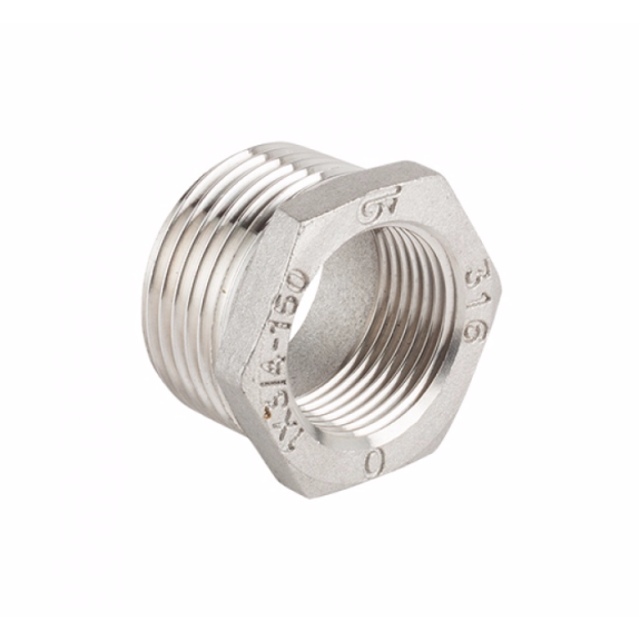 Réduction hexagonale en acier inox - R 1"1/2 M  x G 1" F - 20 bar-Lire la description