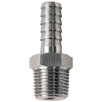 Raccords cannelés pour tuyaux - Embouts droits - Inox - R1/4" Mâle - Ø13mm - Pmax: 40 bar-Lire la description