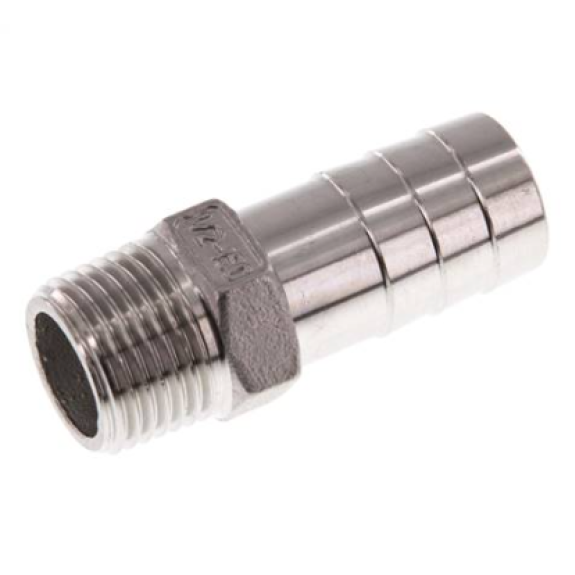 Raccords cannelés pour tuyaux - Embouts droits - Inox - R1/2" Mâle - Ø19mm - Pmax: 10 bar-Lire la description